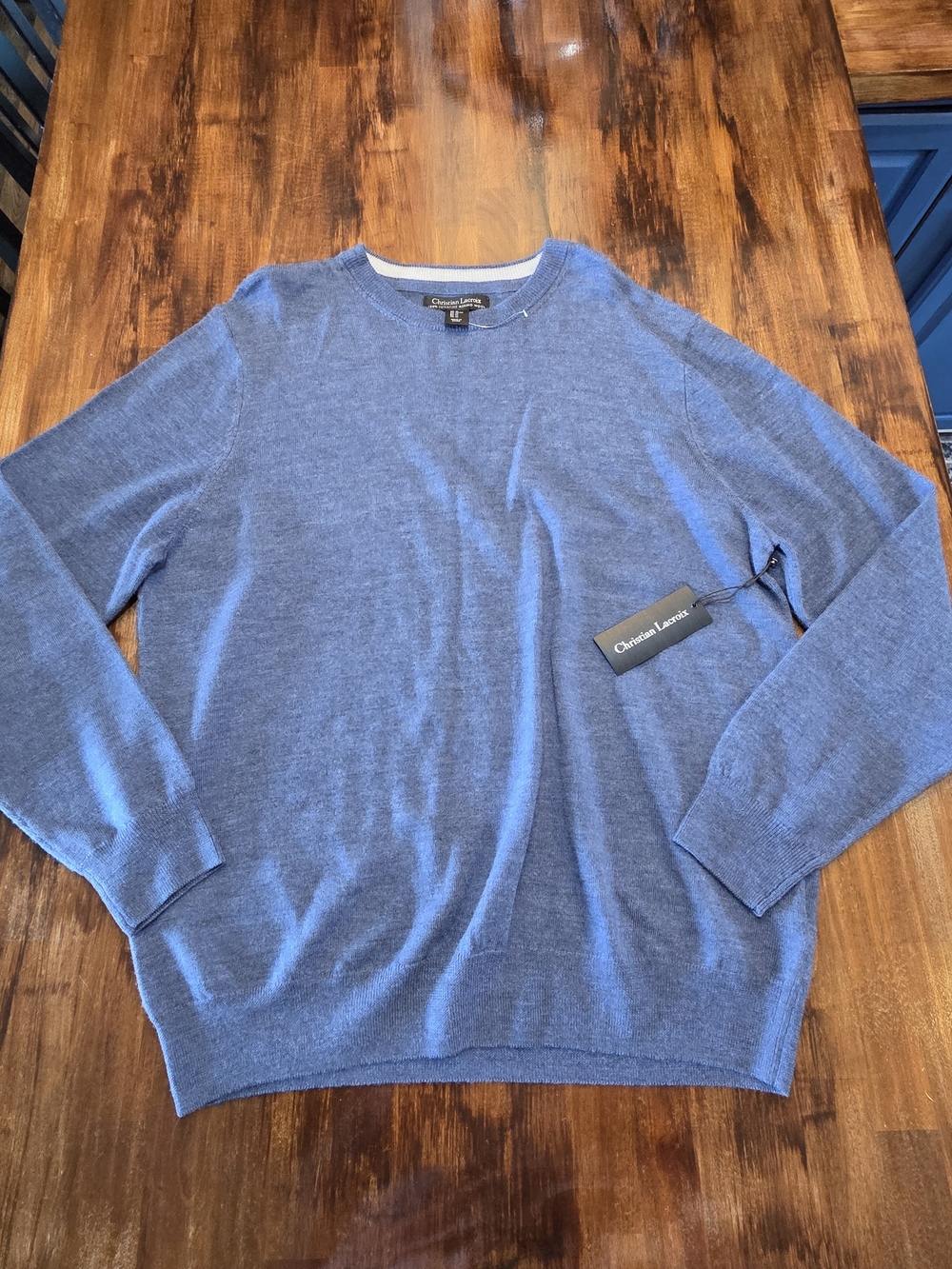 Christian Lacroix Sweater Mens XL Blue 100% Merino Wool Crewneck Pullover NWT